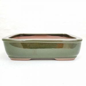 Maceta rectangular esmaltada verde musgo